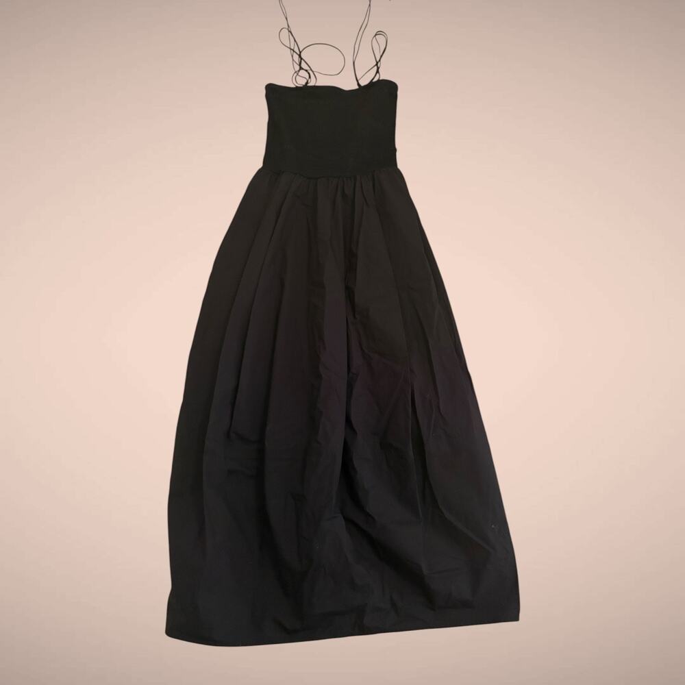 COS XS Black Cotton Blend Strapless Smocked Midi Dress Full Skirt - Picture 4 of 8